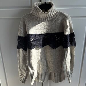 Marissa Webb Cream and Black Turtleneck Sweater